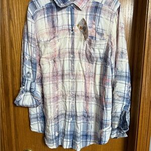 Women’s Blue and White Plaid Grace Thread flannel Shirt XL